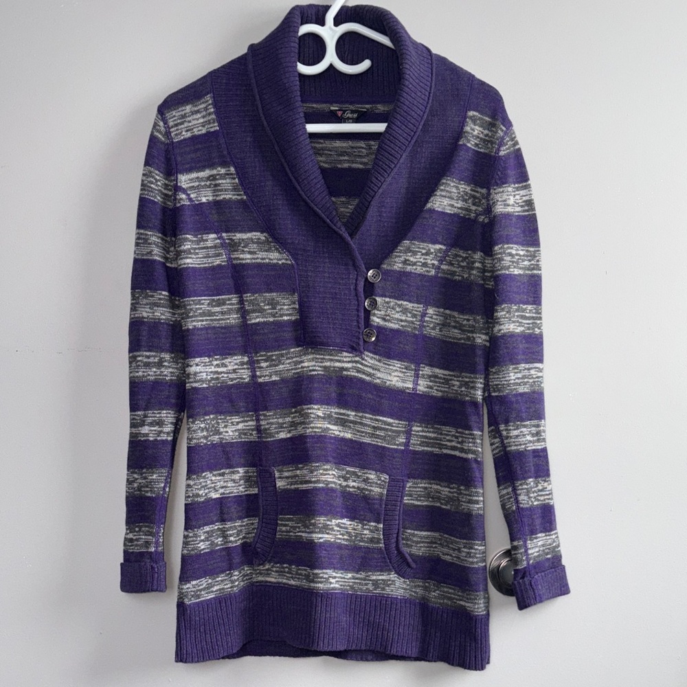Guess Purple and Gray Women's Cowl Neck Sweater